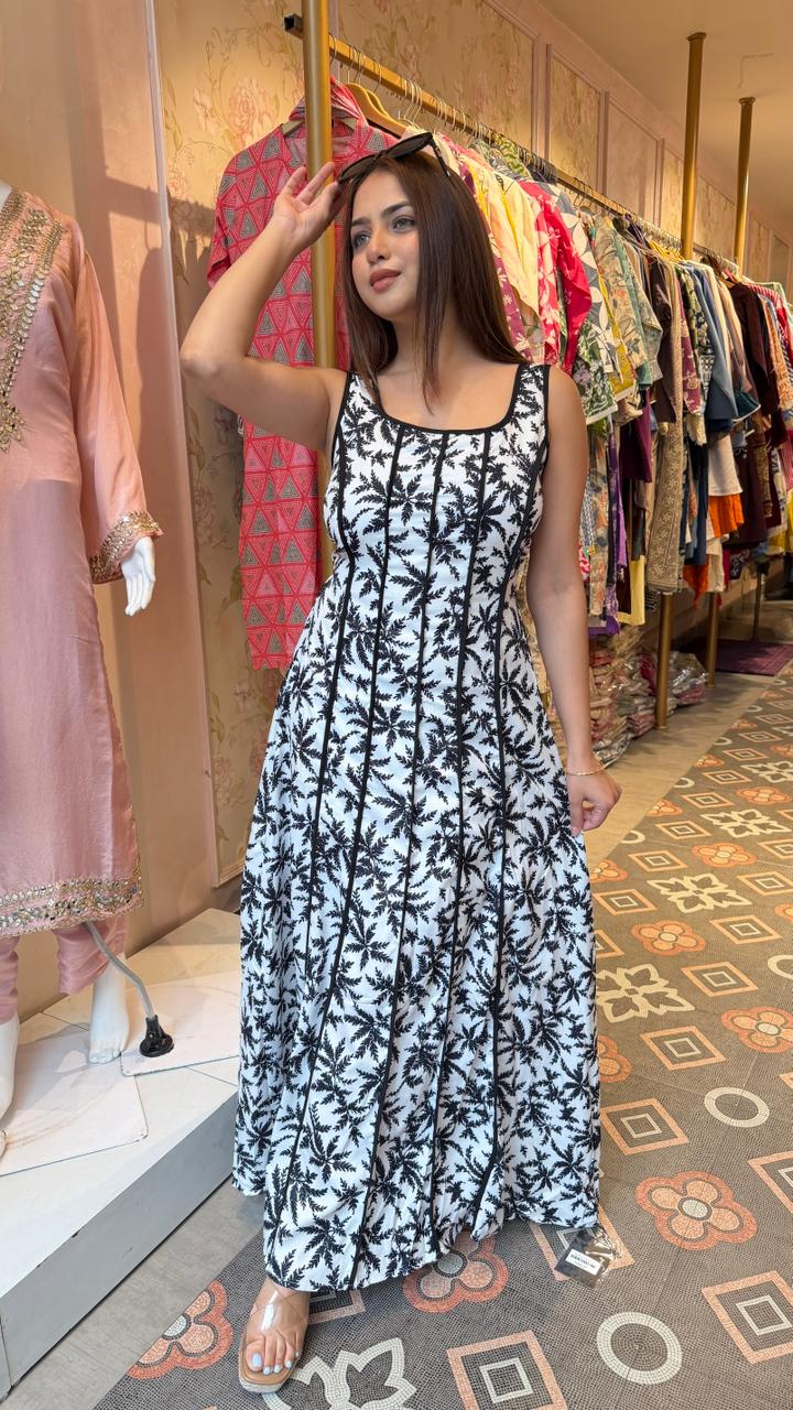 Monochrome Botanical Maxi Dress