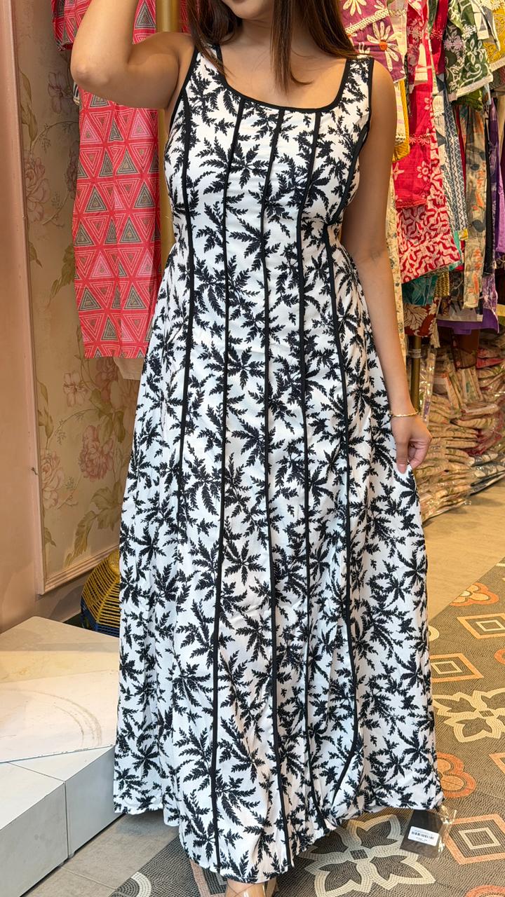 Monochrome Botanical Maxi Dress