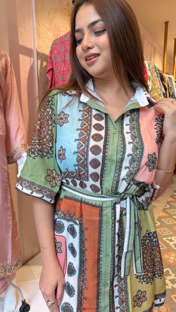 Boho Patchwork Shirt Dress