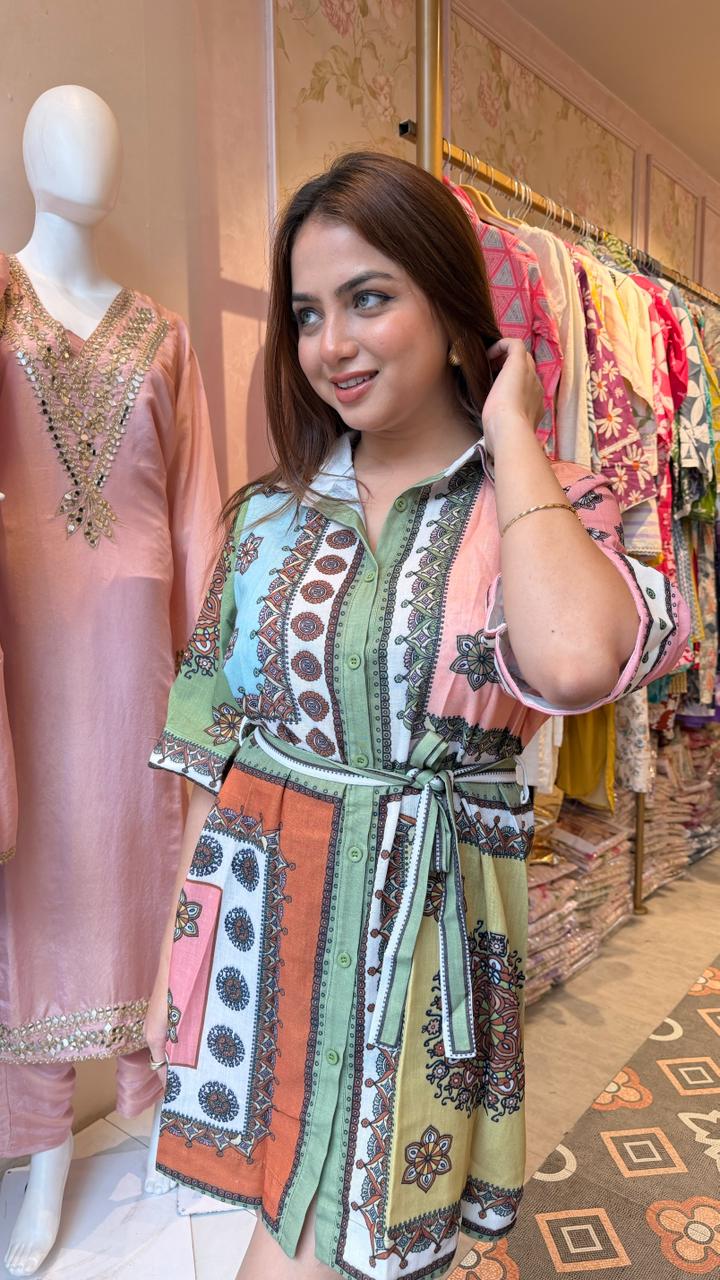 Boho Patchwork Shirt Dress