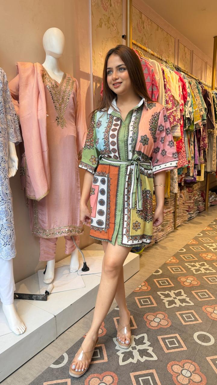 Boho Patchwork Shirt Dress