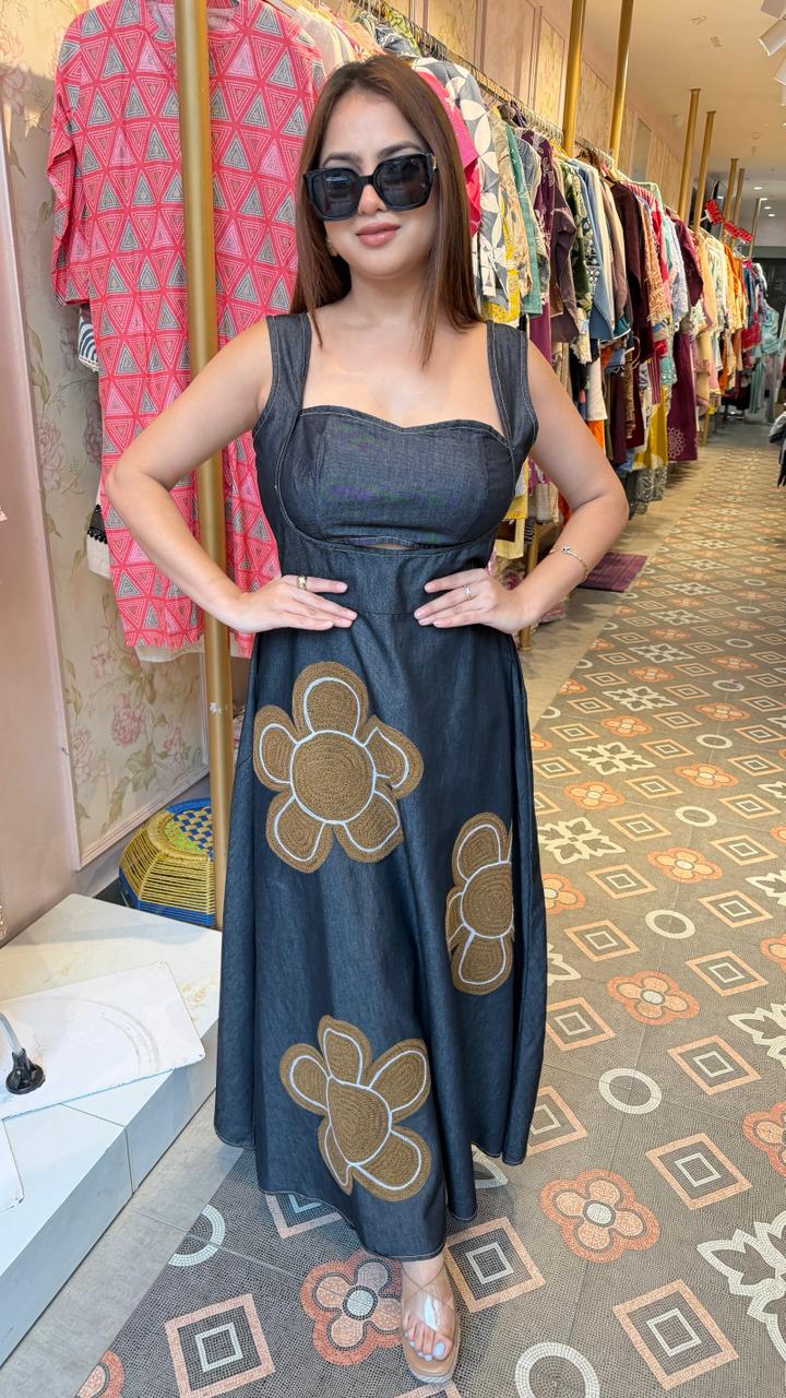 Midnight Denim Bloom Maxi Dress