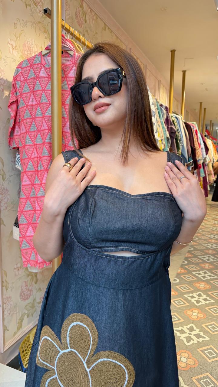 Midnight Denim Bloom Maxi Dress