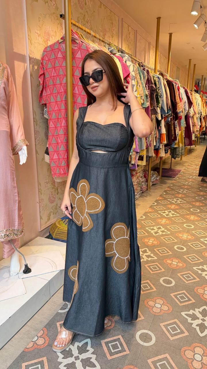 Midnight Denim Bloom Maxi Dress
