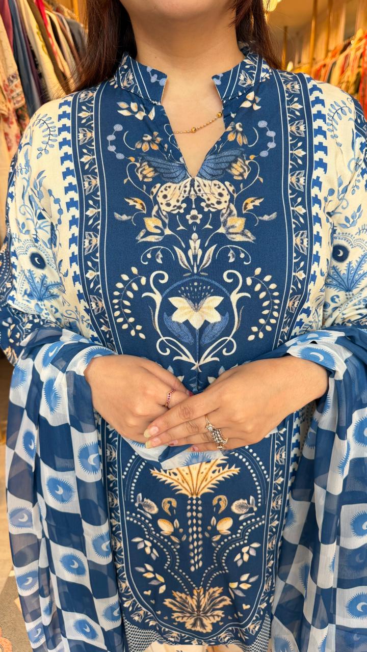 Royal Indigo Heritage Printed Suit Set