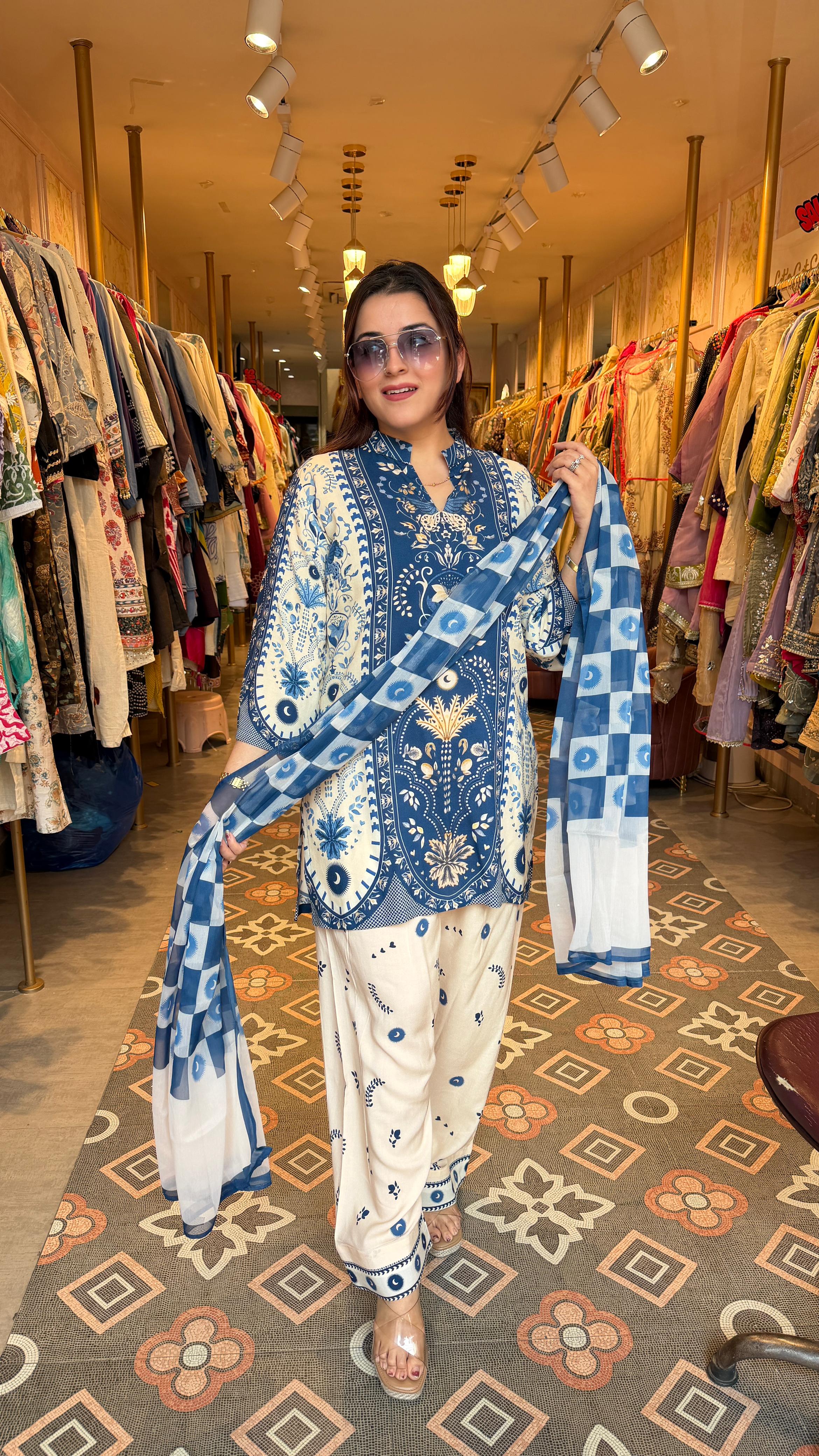 Royal Indigo Heritage Printed Suit Set