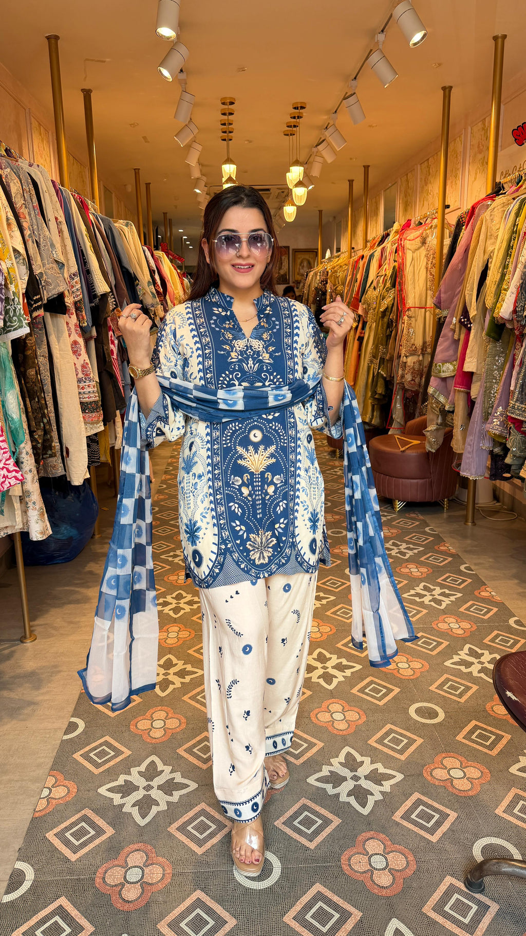 Royal Indigo Heritage Printed Suit Set