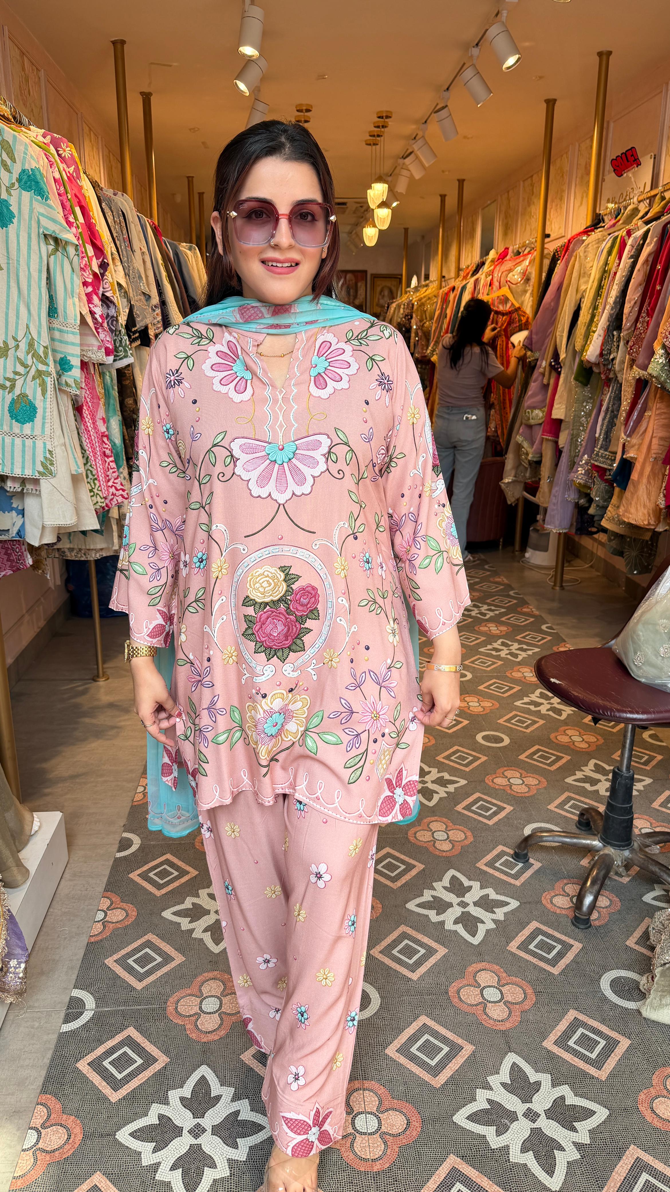 Pastel Floral Printed Co-Ord Suit Set