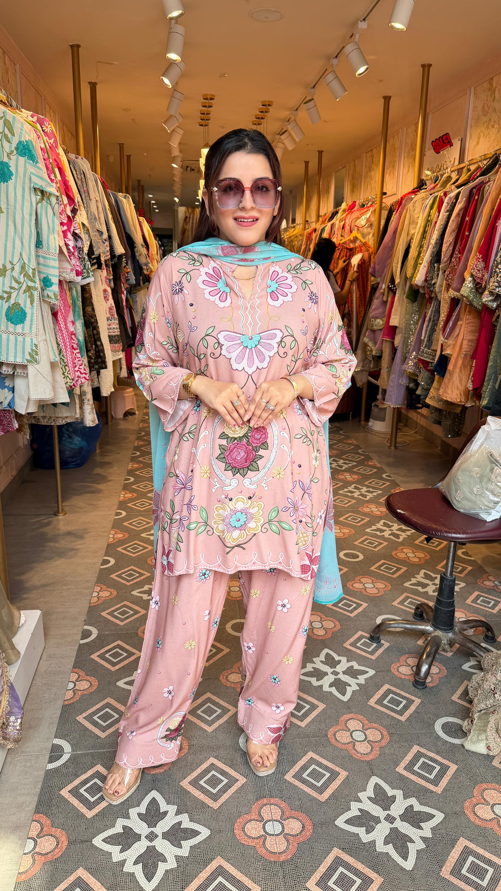 Pastel Floral Printed Co-Ord Suit Set
