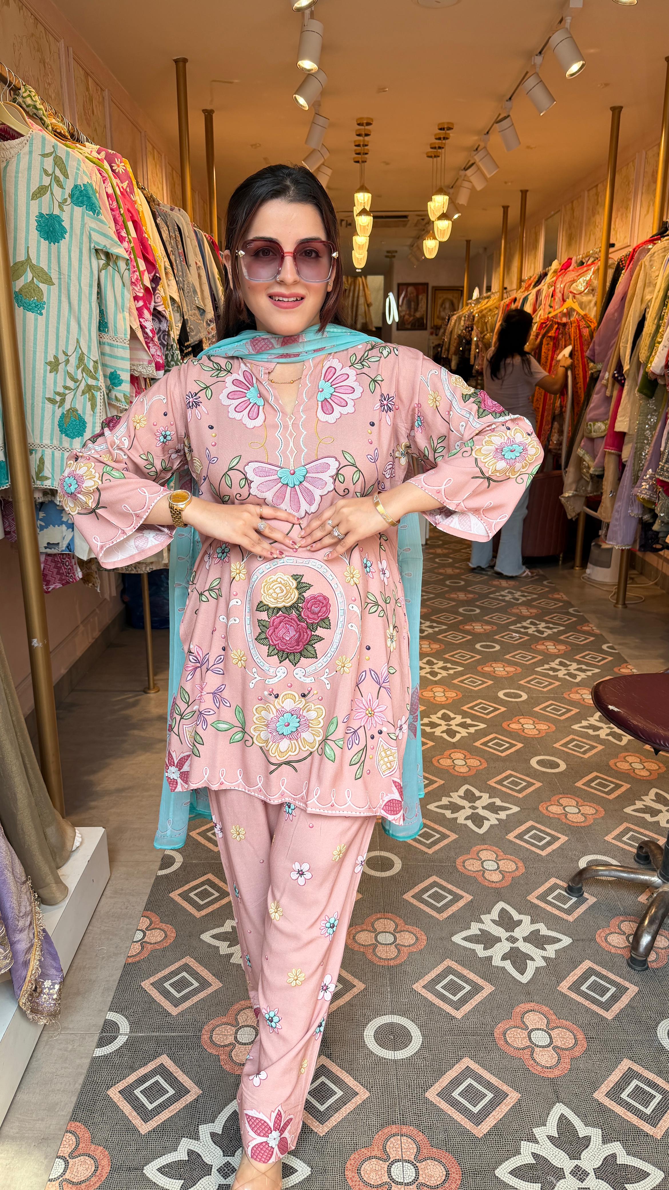 Pastel Floral Printed Co-Ord Suit Set