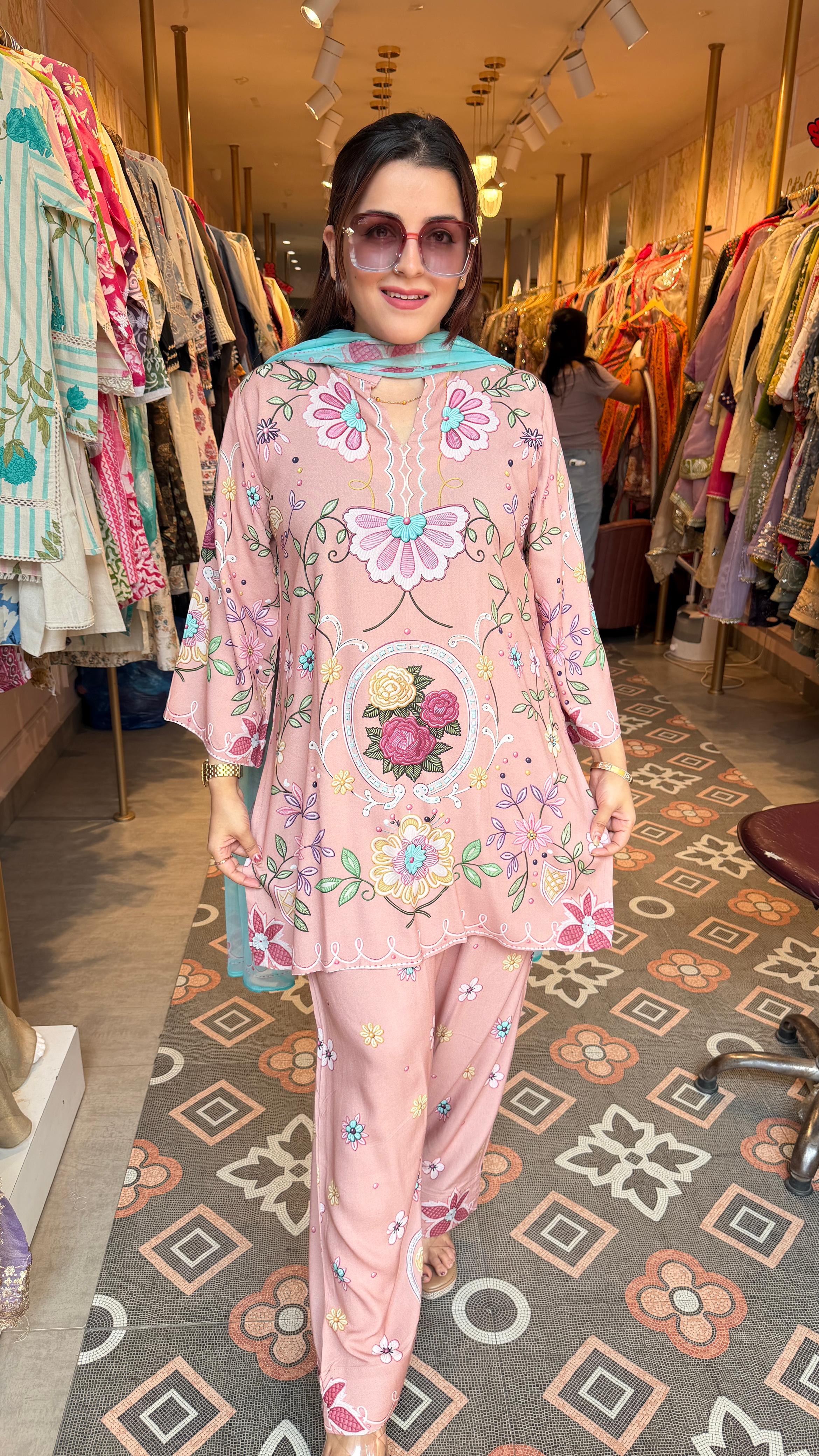 Pastel Floral Printed Co-Ord Suit Set