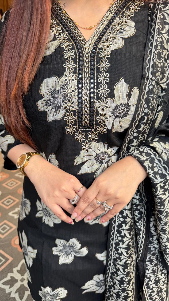 Midnight Bloom Printed Suit Set