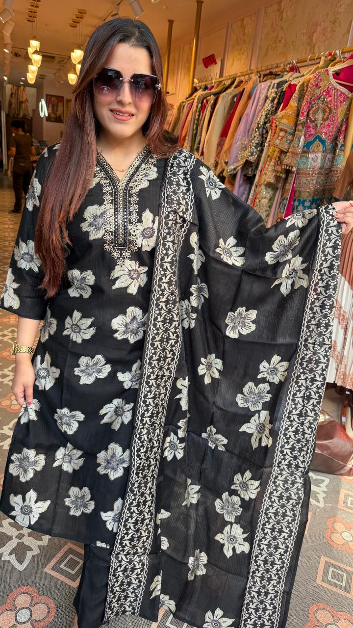 Midnight Bloom Printed Suit Set