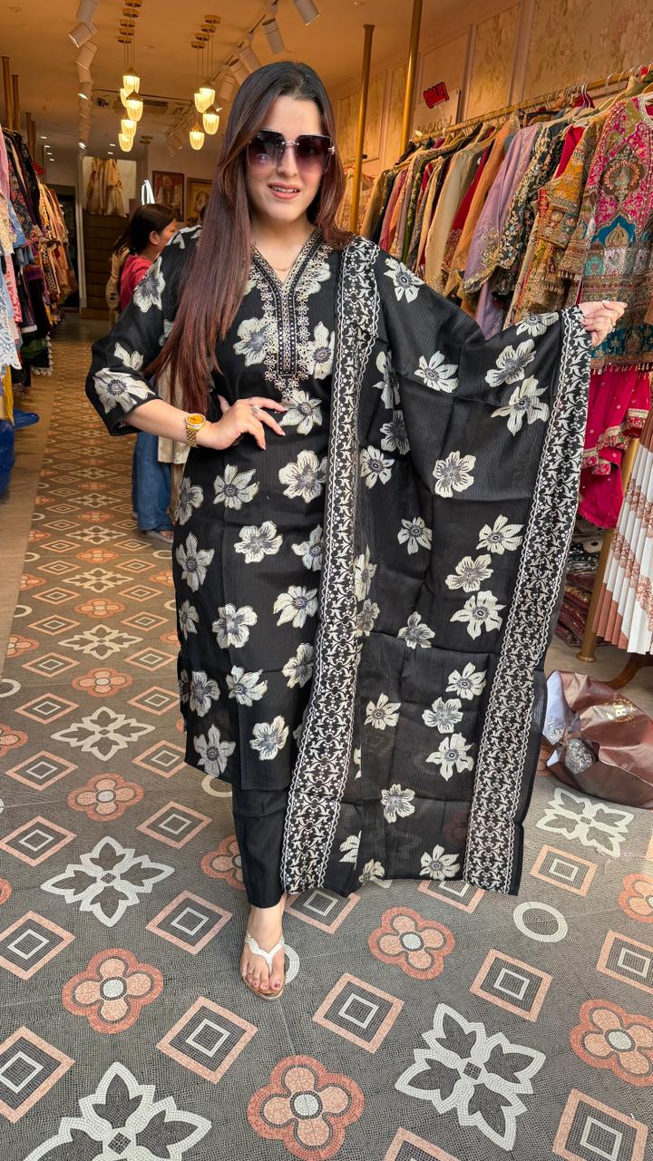 Midnight Bloom Printed Suit Set