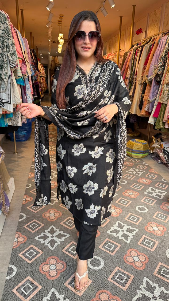 Midnight Bloom Printed Suit Set