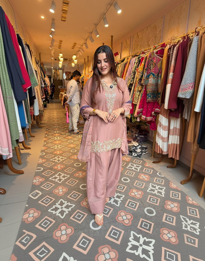 luxurious Embroidered Palazzo Suit Set