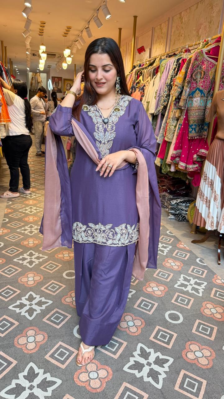 luxurious Embroidered Palazzo Suit Set