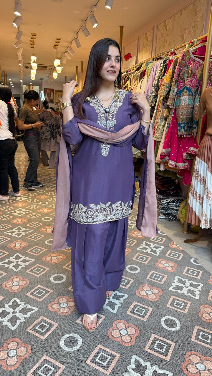 luxurious Embroidered Palazzo Suit Set