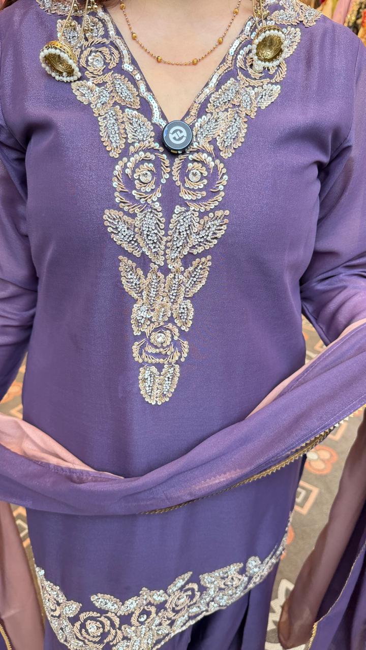 luxurious Embroidered Palazzo Suit Set