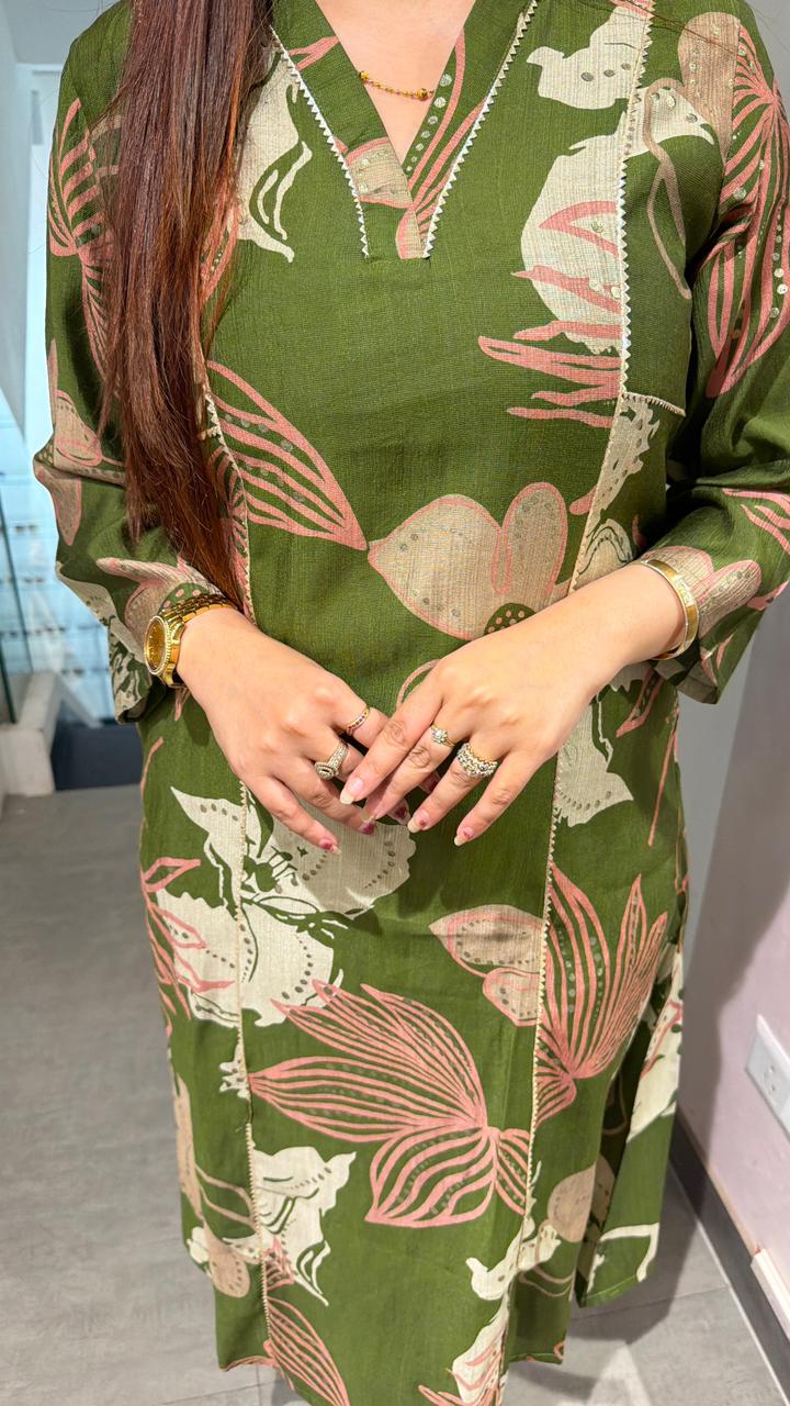 Olive Bloom Printed Co-ord Kurta Set