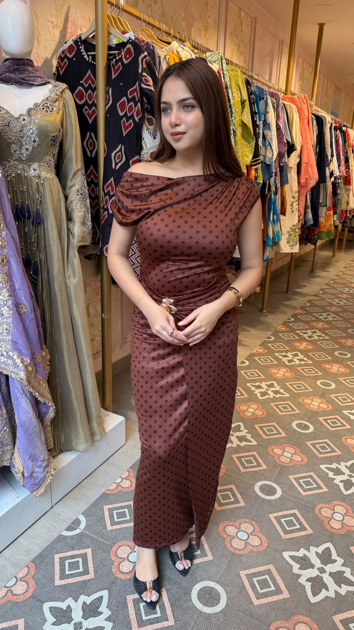 Polka Dot Ruched Bodycon Maxi  Dress