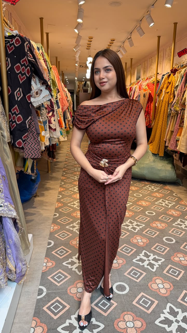 Polka Dot Ruched Bodycon Maxi  Dress