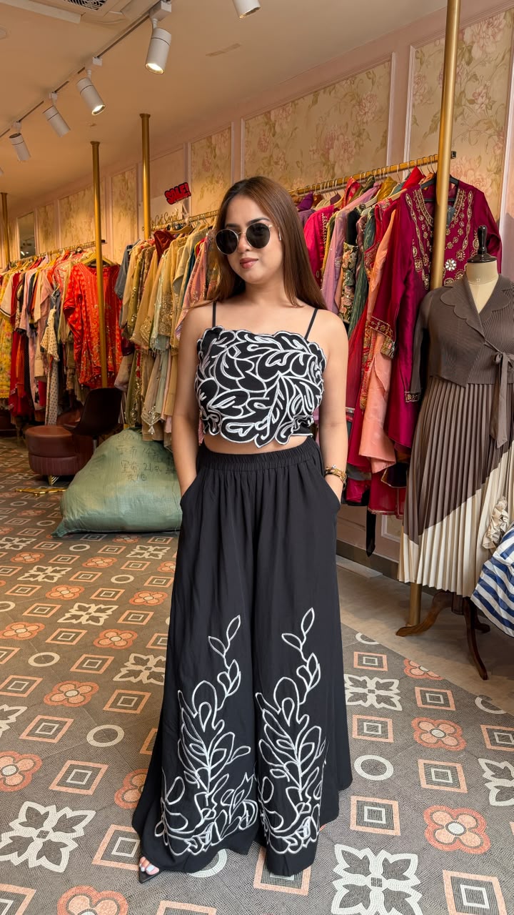 Thread Embroidered Crop Top Palazzo Co-ord Set