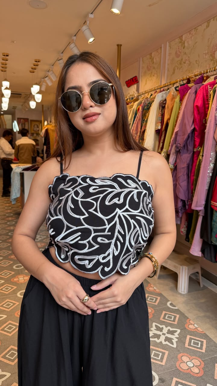 Thread Embroidered Crop Top Palazzo Co-ord Set