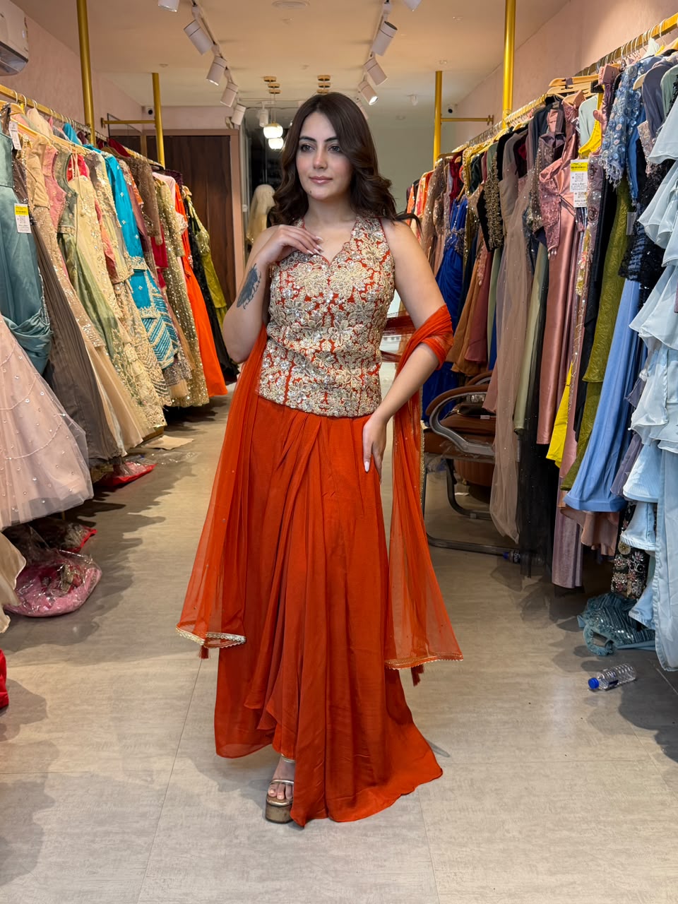 Flared Anarkali with fitted bodice and flowing skirt