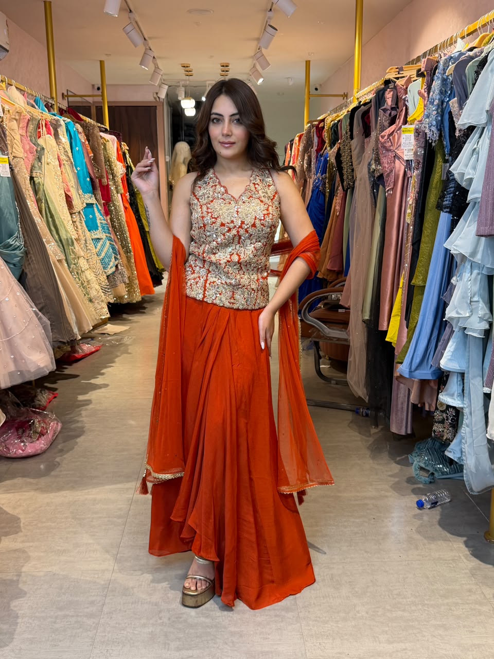 Flared Anarkali with fitted bodice and flowing skirt