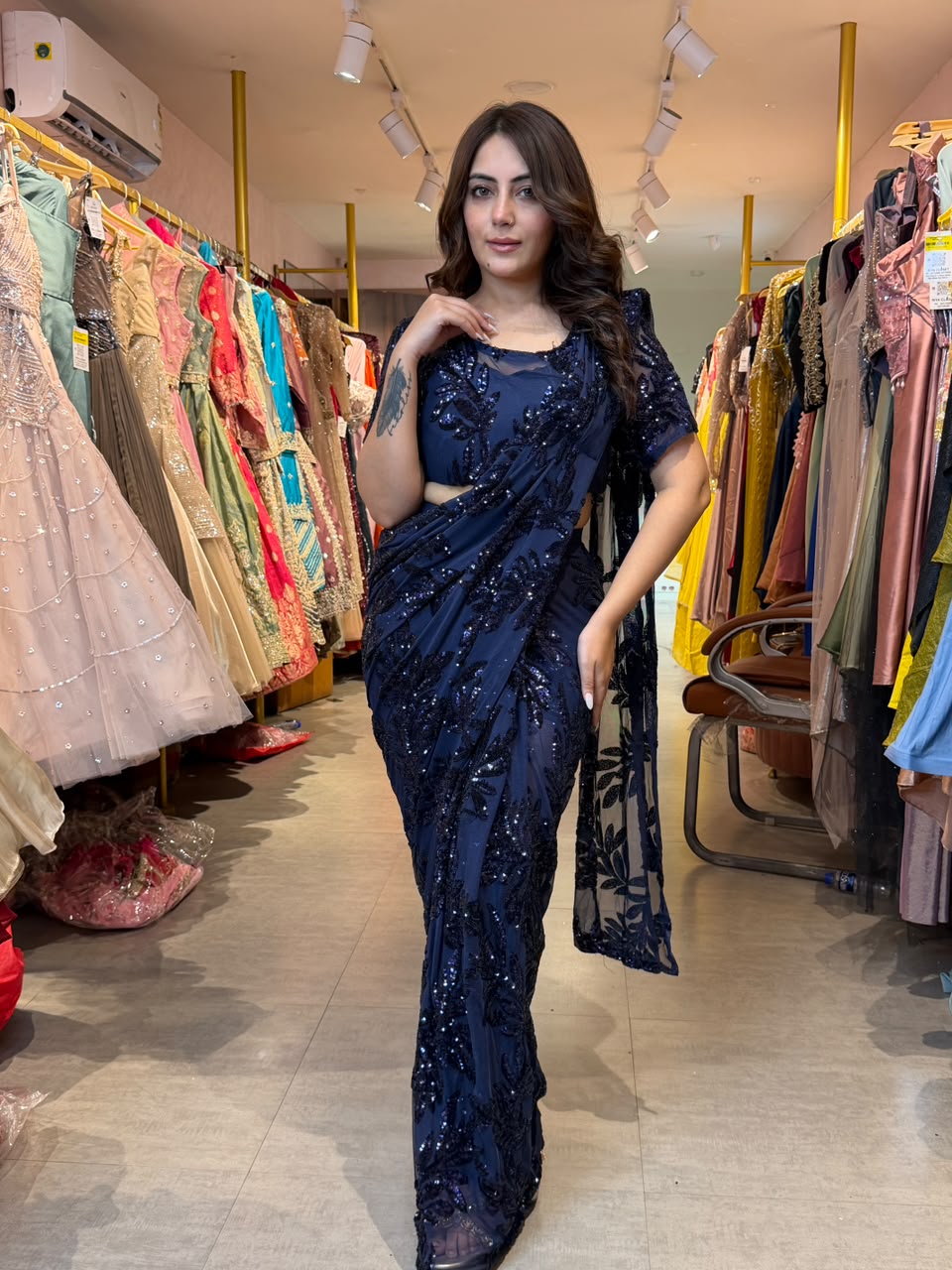 Party Wear Saree Look with modern blouse