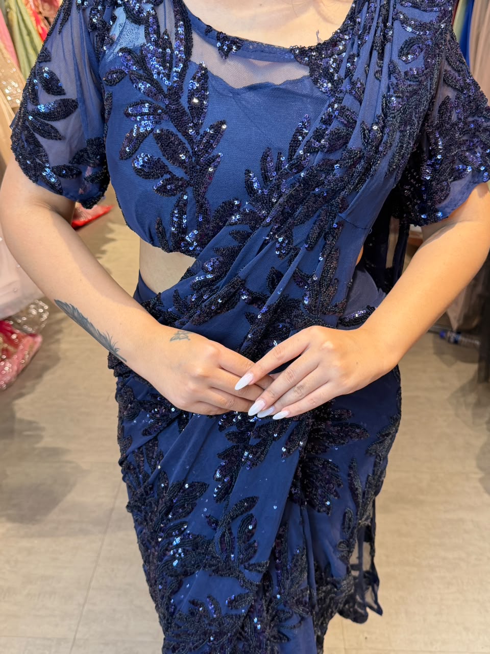 Party Wear Saree Look with modern blouse