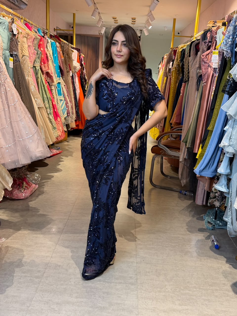 Party Wear Saree Look with modern blouse