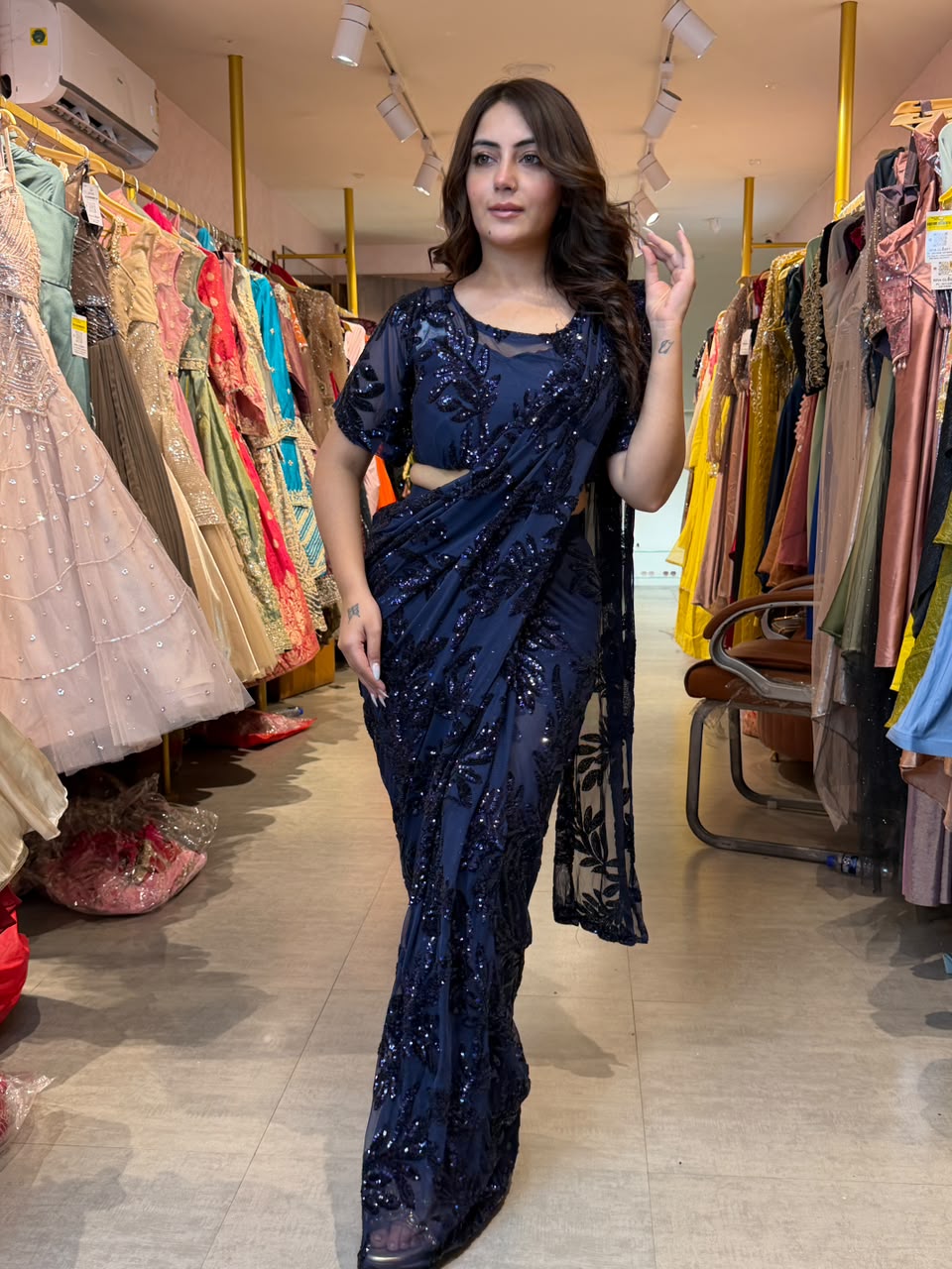 Party Wear Saree Look with modern blouse