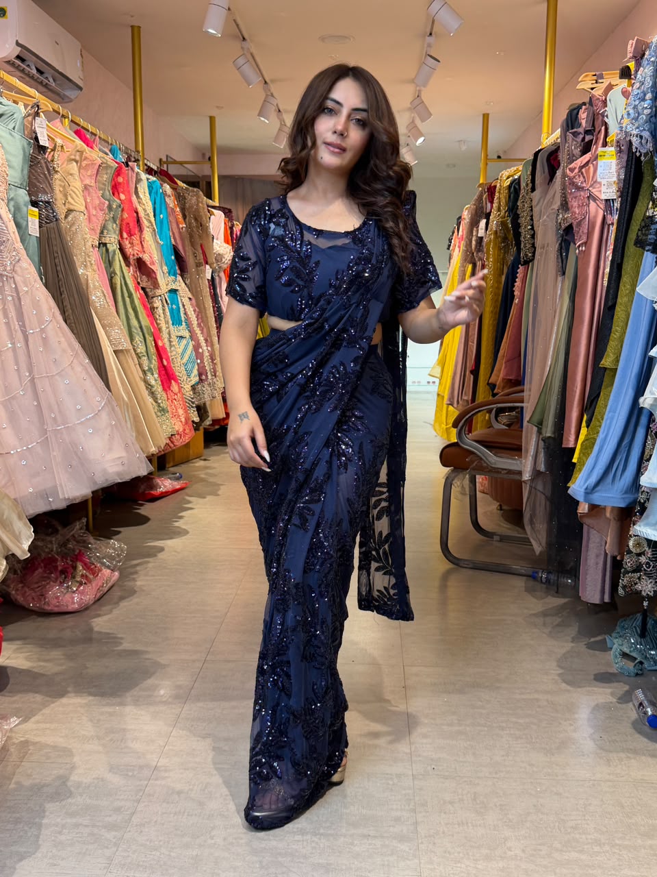 Party Wear Saree Look with modern blouse