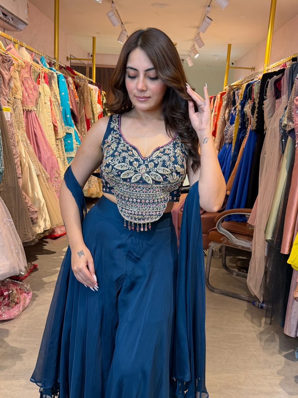 Indo-Western Lehenga Set with Crop Blouse