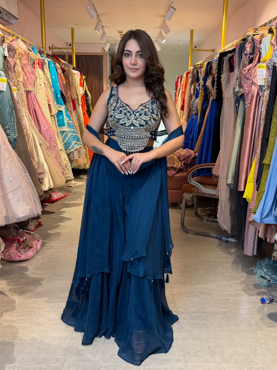 Indo-Western Lehenga Set with Crop Blouse