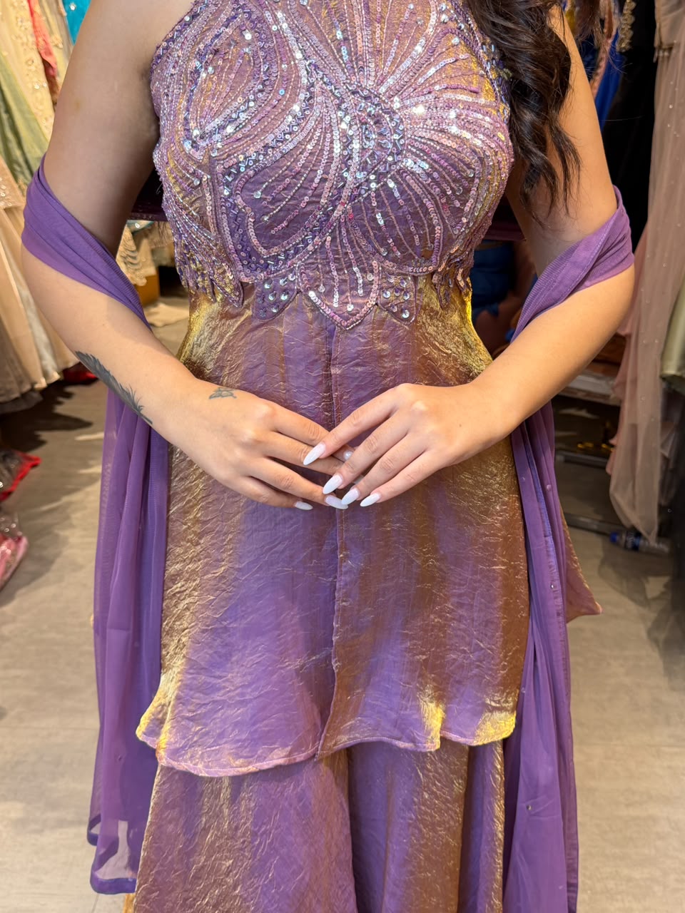 Flared Anarkali with fitted bodice and flowing skirt