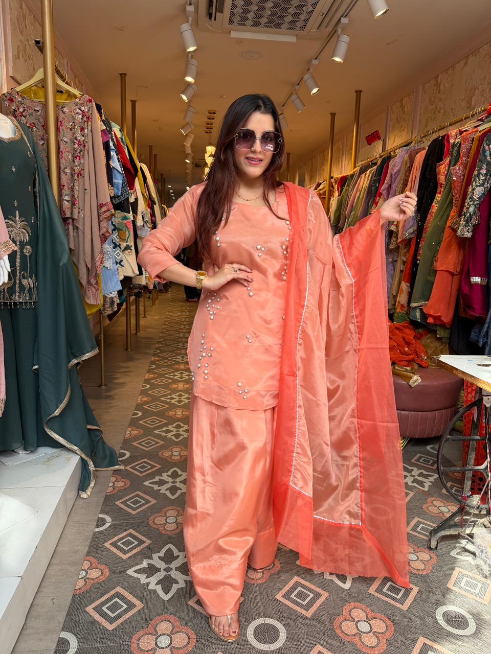 Embellished Kurta Salwar Set with Organza Dupatta