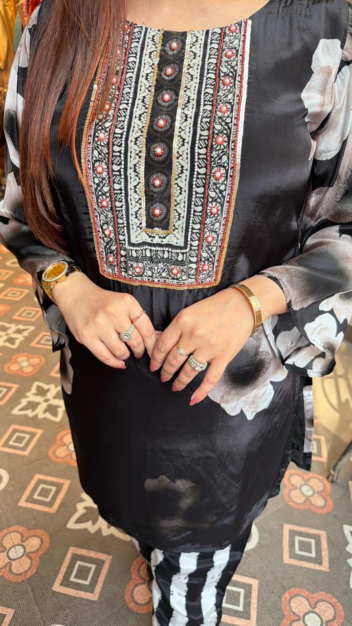 Monochrome printed Indo-western co-ord suit
