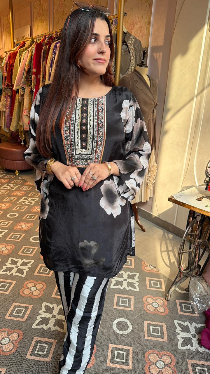 Monochrome printed Indo-western co-ord suit