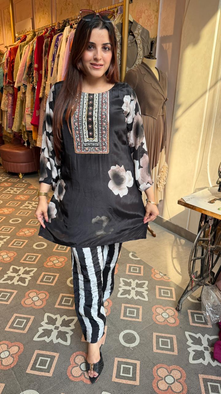 Monochrome printed Indo-western co-ord suit