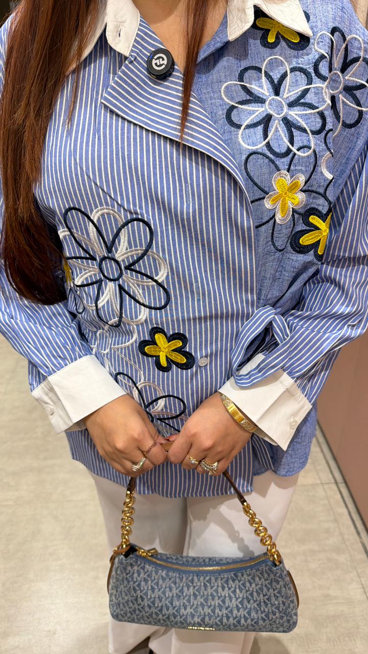 Striped Floral Overlay Shirt