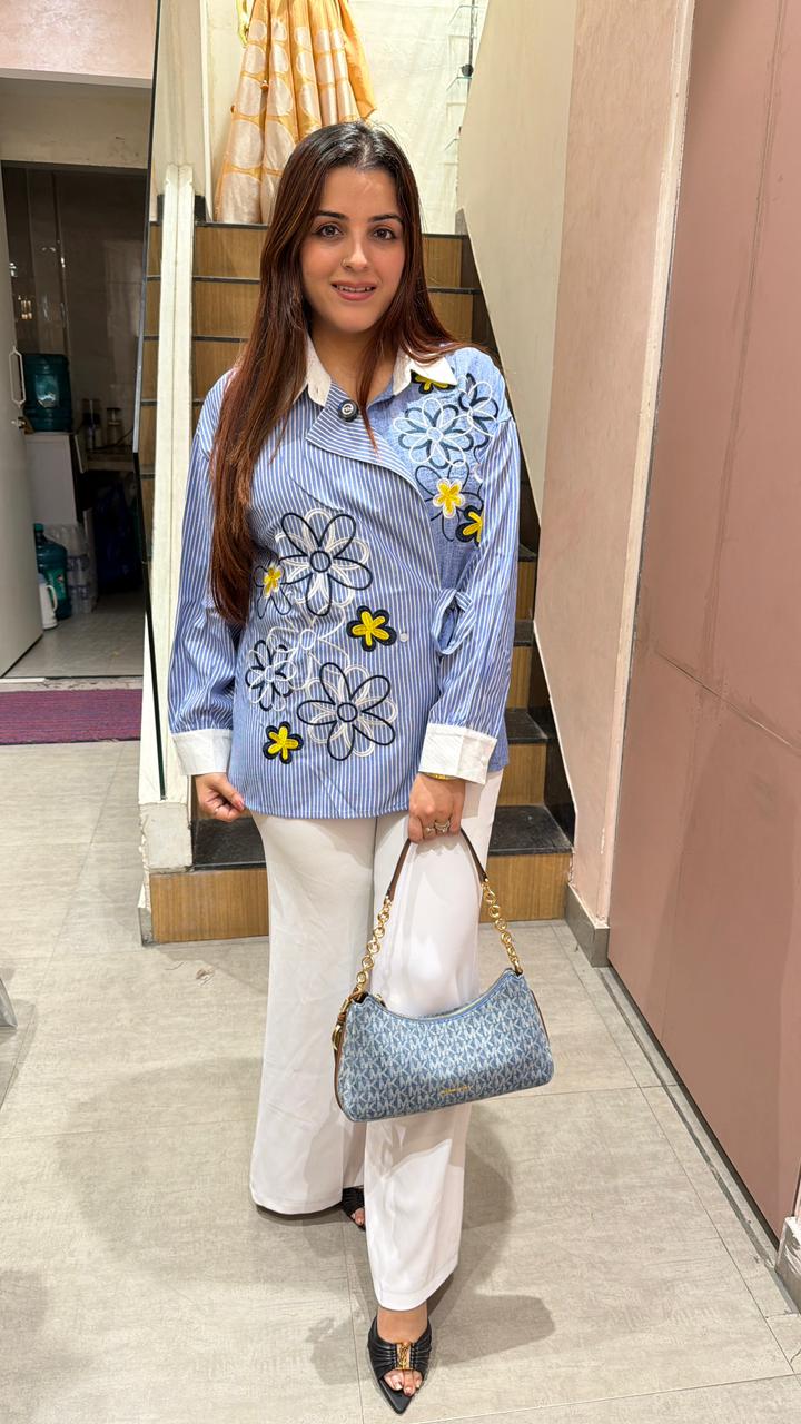 Striped Floral Overlay Shirt
