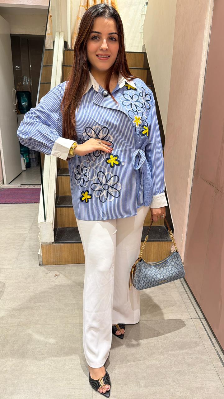 Striped Floral Overlay Shirt