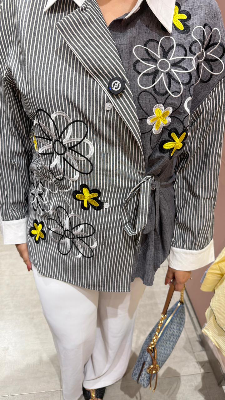 Striped Floral Overlay Shirt