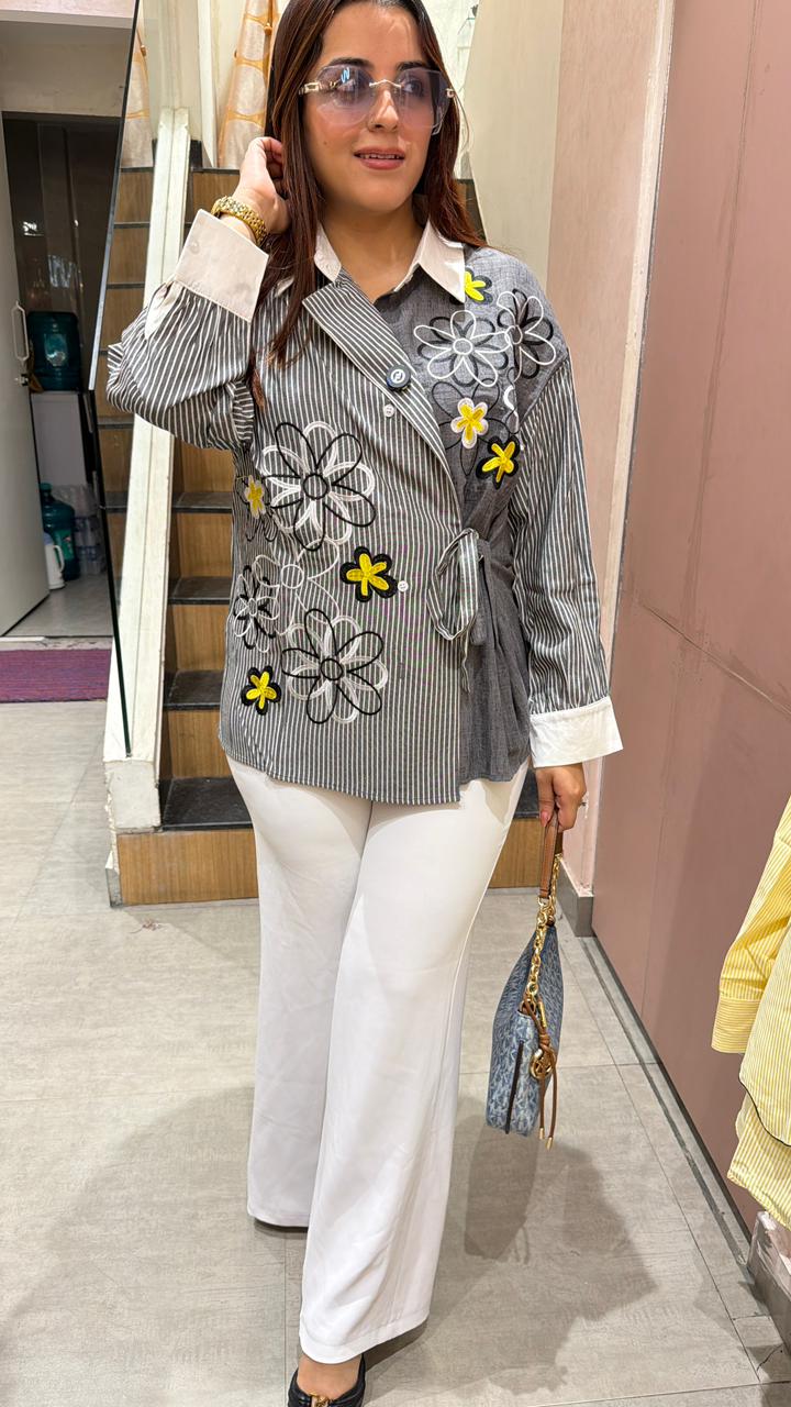 Striped Floral Overlay Shirt