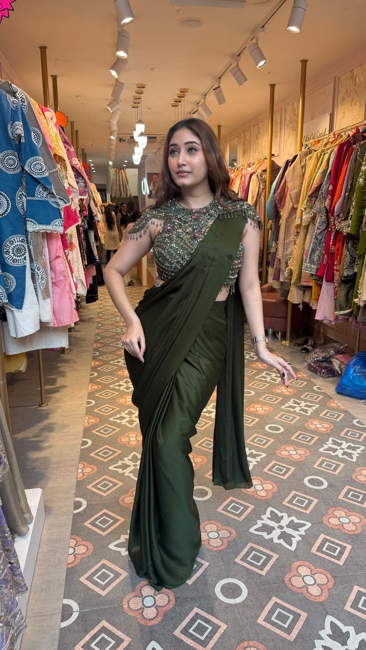 Royal dark green luxury saree