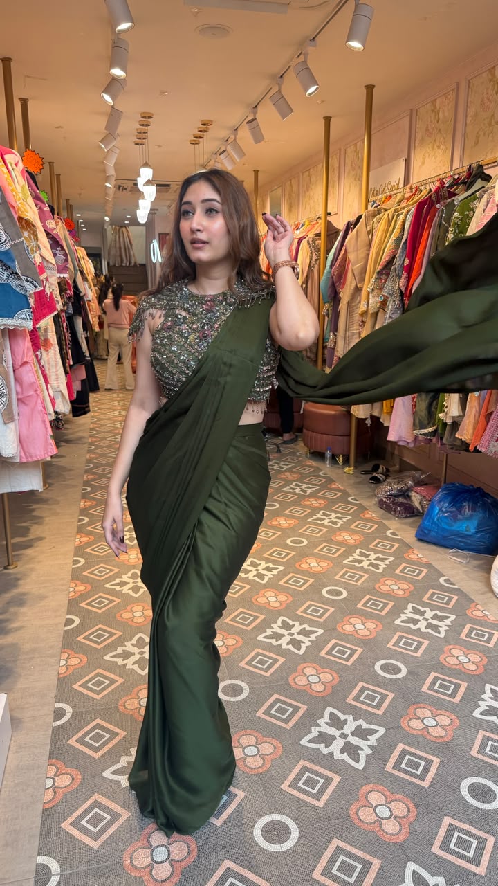 Royal dark green luxury saree