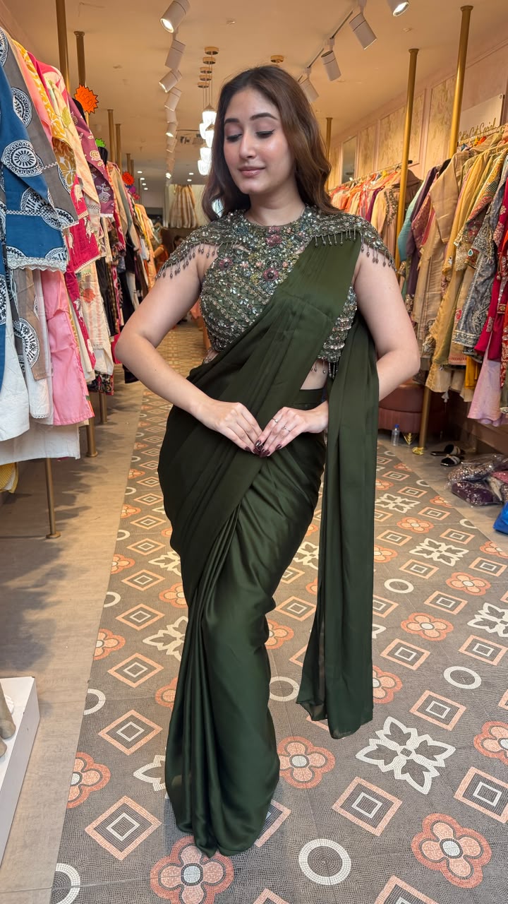 Royal dark green luxury saree